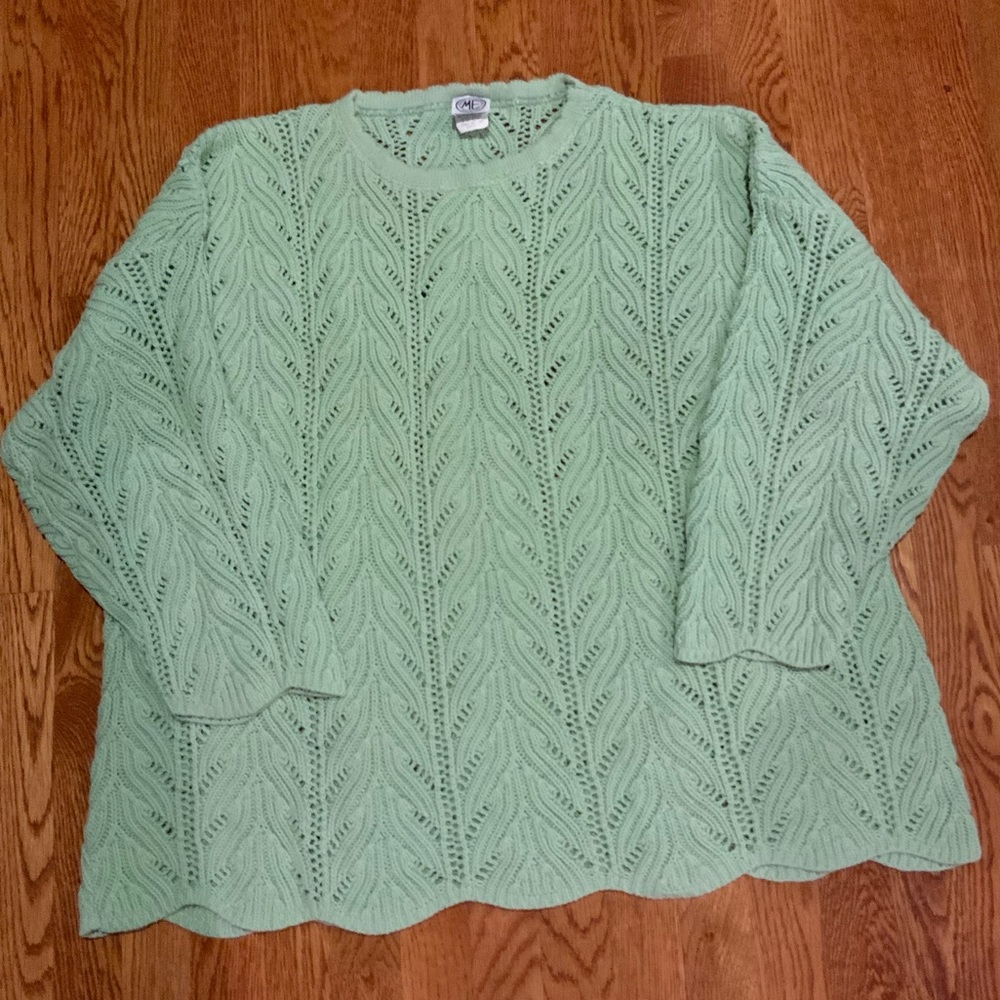 Modern Essentials Sweater Green 3/4 Sleeve Made in USA